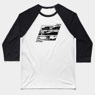 NISSAN SKYLINE GT-R R33 Black 'N White Archive 2 Baseball T-Shirt